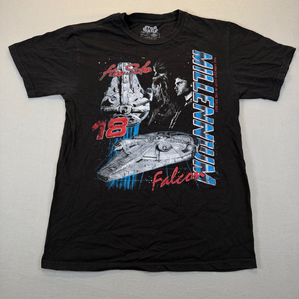 Star Wars Millennium Falcon Han Solo Chewbacca Graphic T-Shirt‎ Mens Small Black